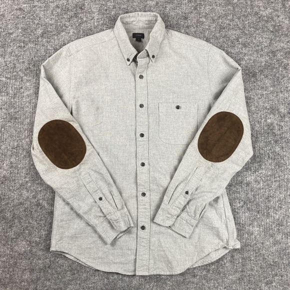 J. Crew Other - J. Crew Shirt Men Medium Gray Flannel Leather Elbow Patches